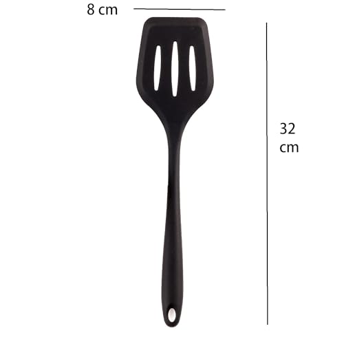 Image of Baskety Silicone Turner Spatula /Slotted Spatula, High Heat Resistant to 480F, Hygienic One Piece Design, Non Stick Rubber Kitchen Utensil for Fish, Eggs, Pancakes, Wok Black Pack of 1