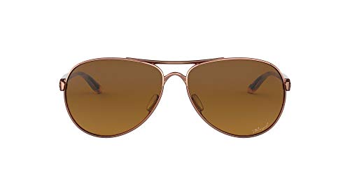 Oakley Women's OO4079 Feedback Metal Aviator Sunglasses, Rose Gold/Brown Gradient Polarized, 59 mm
