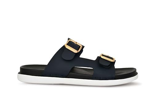 Image of Men's Stylish Dual Buckle Slip-On Sandals | Comfortable & Lightweight Casual Sliders /Slipper for Everyday, Travel, & Beach