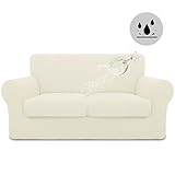 Easy-Going 100% Dual Waterproof Loveseat Cover Stretch Soft Couch Cover for Dogs, Sofa Slipcover for 2 Separate Cushion Couch Leakproof Furniture Protector for Kids, Pets Ivory
