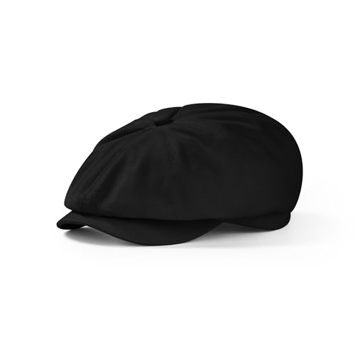 KUJUHA Newsboy Cap for Men Flat Cap 100% Cotton Irish Gatsby Ivy Golf Cabbie Hat Driving Hat Black