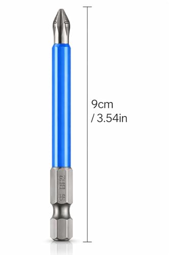 Image of KAITO 10-Piece Magnetic PH2 Phillips Screwdriver Bits Set (90mm) | 1 /4-Inch Hex Shank | 9cm (3.5-Inch) Extra-Long Reach | Alloy Steel Magnetic Bits | for Electric, Cordless & Impact Drivers