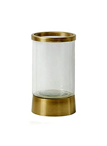 Serene Spaces Living Gold Rimmed Glass Cylindrical Hurricane, Fancy Table Decor, Small Measures 7.5