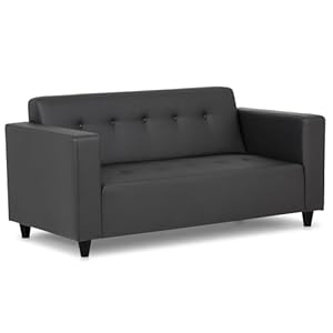 BUDWING Pedro Sofá de 2 o 3 Plazas en Polipiel Negra – Diseño Estrecho y Económico para Salón – Tapizado en Piel Sintética con Cojines Incluidos – 170x80x80 cm