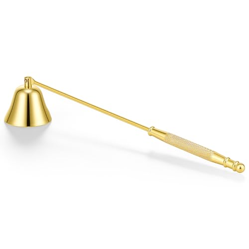 Vaincre Stainless Steel Candle Snuffer - Gold Candle Extinguisher with Long Handle, Decorative Snuffer Accessory for Putting Out Wick Flame Safely