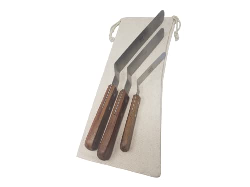 Offset Stainless Steel Spatula Set with Wood Handles and Storage/Gift Bag - Professional Cake Decorating Tools - 4", 6.5" & 8" Stainless Steel Offset Blade Cake Spatula Set