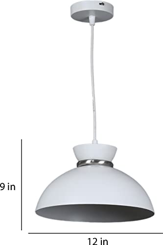 Image of MONI Modern White Metal Pendant Ceiling Light for Living Room, Dining Area, Kitchen Island | Dome Hanging Lamp Shade | E27 Holder | Contemporary Indoor Lighting Fixture (Pack of 1)