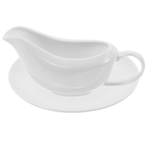 Zerodeko 1 Set Sauce Pot Vintage Gravy Boat and Saucer Sauce Boat Creamer Gravy Serving Boat Coffee Container Syrup for Coffee Gravy Pitcher Toilet Seat Lifter Ladle White Ceramics