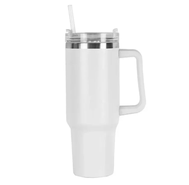COMFET® 40oz(0.9 liter) Tumbler with Handle Insulated Double Vacuum Stainless Steel, Leak Resistant Lid and BPA-Free Mug with Straw Water Bottle (Hot/Cold) for Travel, Home,Office Easy to Carry(WHITE)