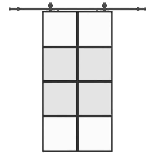 vidaXL Schiebetür mit Beschlag Schwarz 102,5x205 cm Hartglas, Innentür, Scheunentür, moderne Scheunentür, Innenschiebetür, Innenscheunentür