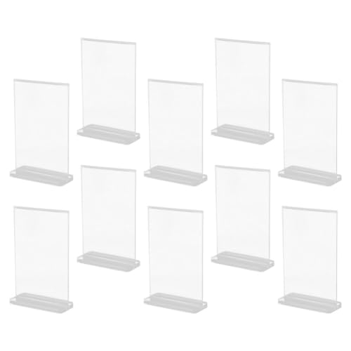 TEHAUX 10Pcs Acrylic Menu Stand T Shape Sign Holder Vertical Double-Sided Display Stand for Restaurants Events Offices Parties Stores Countertops