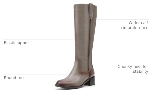 Image of Womens Boots Knee High Fashion Faux Leather Comfortable Chunky Block Heel Round Toe with Side Zip Gray Tall Riding Boots for women, Size 8.5, Gray