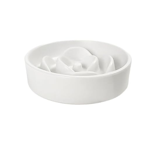 陶器製早食い防止 フードボウル フローラル様 食器 犬 脚付き 凹凸 可愛い 15度 傾斜がある ゆっくり 過食を防ぐ 滑り止め 健康管理 早食い 飲み込み 吐き戻し ダイエット 肥満 猫 小/中/大型 はやぐい防止皿 犬犬 (13*4cm,ホワイト)