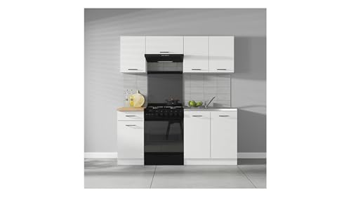 PEGANE Cuisine complète 180 cm,Ensemble de Meuble de Cuisine Finition Blanc laquée Craie, sans Plan de Travail