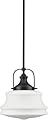DEYNITE Industrial Pendant Light Fixtures Black Hanging Adjustable Schoolhouse Light Milk White Shade for Kitchen Bar Bedroom Bathroom Dining Room
