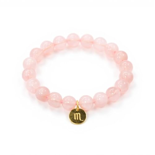 Luna Roy Bracelet en quartz rose avec pendentif de votre signe du zodiaque, plaqué or 18 carats, Mediano, Or Acier inoxydable Quartz rose Doré Acier inoxydable, quartz rose