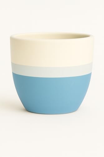 Image of Yo Green Ceramic Pot Indoor /Outdoor Plant - Modern Planter for Home and Office, Durable Ceramic, Stylish Finish with Vertical Ridges, Great Gift Idea (Single Pc, White /Blue)
