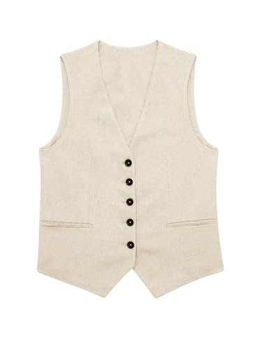 MakeMeChic Women's Vest Top Asymmetrical V Neck Button Down Sleeveless Cropped Vest Waistcoat