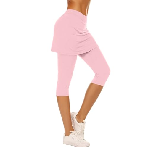 Falda Pantalon Mujer Ofertas,Leggins Deportivos Mujer Push Up con Falda Cintura Alta Elásticos Pantalones Capris Slim Fit Leggings Deportivos de Corte Ajustado Ligero Cómodo Pantalon Gimnasio Pilates