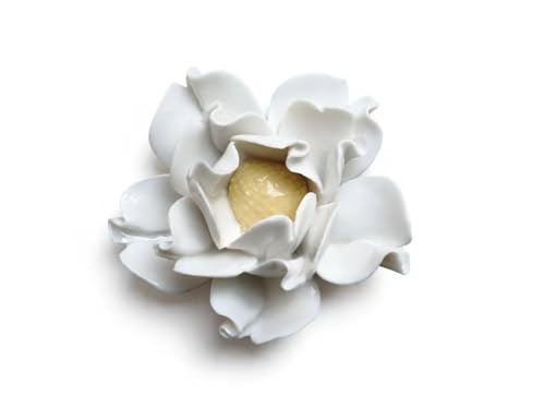 Image of Ceramic Flower Wall Art Decor, Artificial Flower Wall Sculpture,Handmade Ceramic Flowers for Home,Hallway,Living Room, Kitchen,Bathroom (White, Peony, 2.76 inch)