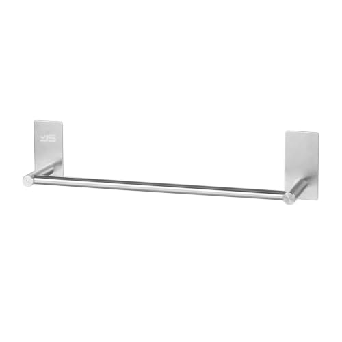 JS 304 Stainless Steel Towel Bar - Silver Brushed Finish 40cm/15.75 Inch Towel Holder No Drilling Self-Adhesive Towel Rack Waterproof & Rustproof for Bathroom/Kitchen/Shower