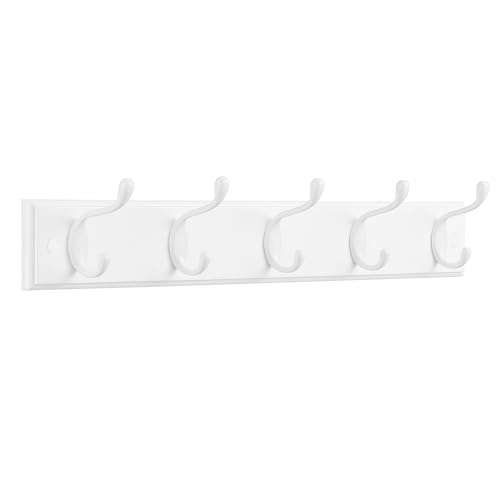 Image of SONGMICS Wall-Mounted Coat Rack, Hook Rack, 5 Dual Metal Hooks, White | For Coats, Bags, Keys, in the Entryway, Bedroom, Living Room ULHR235W01