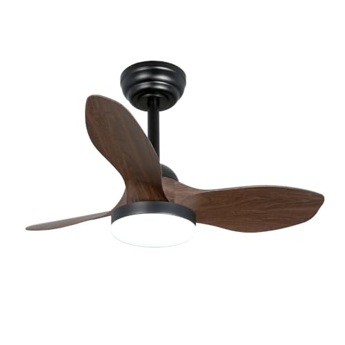 wonderlamp - Ventilador pequeño ø 80cm LED Cavil Mini S Negro+Madera, Intensidad de luz regulable con mando