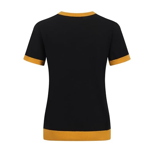 OXKnit Women's Black Retro Short Sleeve T-Shirts, Sunflower Pattern Crewneck Casual Knitted Tops2