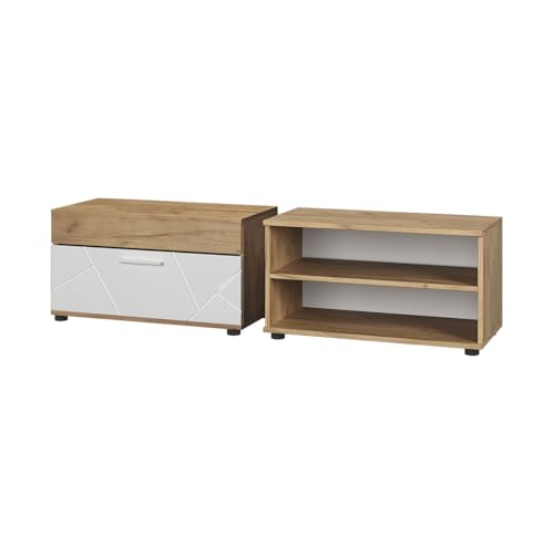 Vicco Armoire de Salon Berno, Chêne doré/Blanc, 2 pièces, pour Le Rangement des appareils multimédias et des Accessoires de Maison