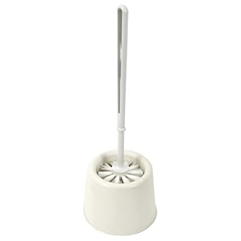 GOLDY Toilet Brush Set with Holder Heavy Duty Bog Loo Scrubber Cleaning Bowl Non-Slip Handle Strong Bristles Deep Cleaner Household Essentials Bathroom Accessory White (Pack Of 1) Cover