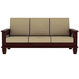 BAGARI ARTS Teak Wood 3 Seater Sofa Set Living Room | 3 Seater Sofa Set | Three Seater Sofa Set | Without Pillow | Wooden Sofa Set Furniture | 3 Seater Sofa Walnut Finish