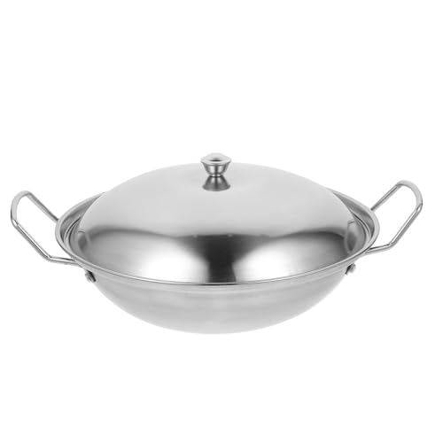 HOMOCONO Wok de Alta Resistencia de Acero Inoxidable 9 Pulgadas Tapa, Sartén Doméstica Multifuncional para Cocina, Utensilio de Cocina Resistente y Versátil para Estufas y Restaurantes