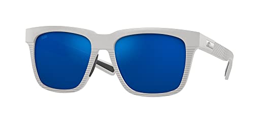 Costa Del Mar Mens Pescador Rectangular Sunglasses, Net Light Grey/Grey Blue Mirrored Polarized-580G, 55 mm