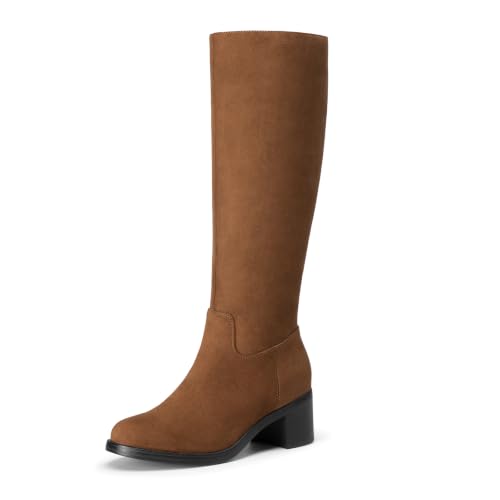 Athlefit Knee High Boots Women Round Toe Fall Boots Chocolate Size 7