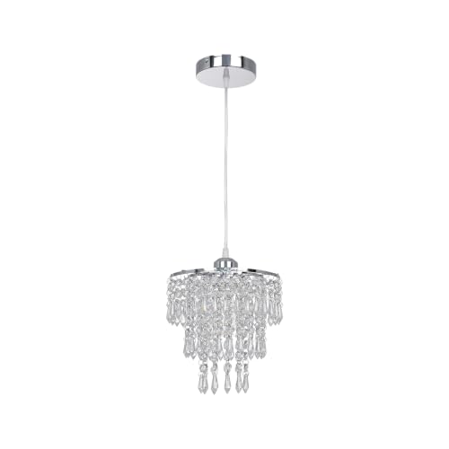 FRIXCHUR Chrome Mini Crystal Chandelier, Pendant Light E26 Base 7.9 in