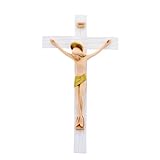 SHALOM - Crucifijo de madera con cuerpo de resina coloreada. Altura 23 cm