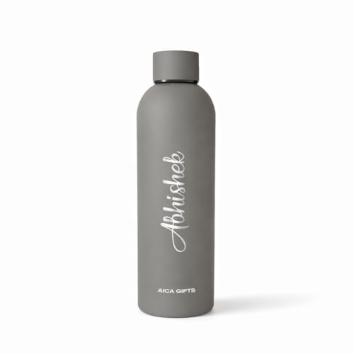 Image of AICA Personalized Name Stainless Steel Water Bottle -500ml-12Hrs Hot & 18Hrs Cold (Grey) |Customised Gift For Man Woman Girl Boy