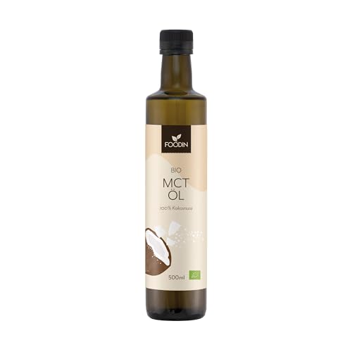 FOODIN Aceite MCT BIO de 100% aceite de coco, triglicéridos de cadena media (MCT) Oil, hecho de coco producido, 100% sin gluten y vegano, 500 ml, ideal para nutrición cetogénica