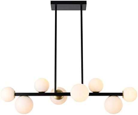 Jonsi Dining Room Light Fixture Over Table, Mid Century Chandeliers, Black Modern Chandelier, 8 Lights Globe Linear Chandelier Ceiling Hanging