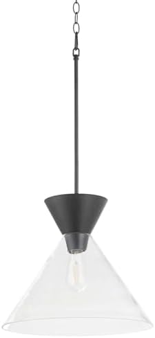 Quorum Lighting 8119-259 Beldar Pendant, 1-Light 100 Watts, Matte Black W/Clear Glass
