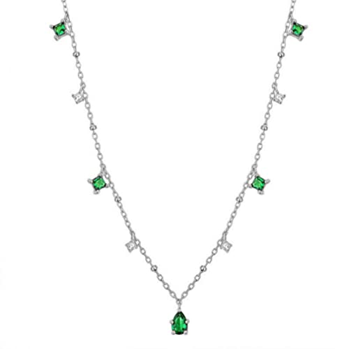 Collier cristal vert et perles pour femme avec pendentif goutte d'eau