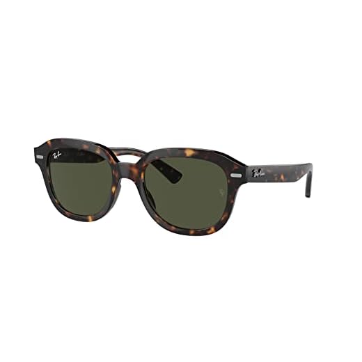 Ray-Ban Óculos de sol femininos RB4398F Erik Low Bridge Fit Square, Havana/Verde, 53 mm