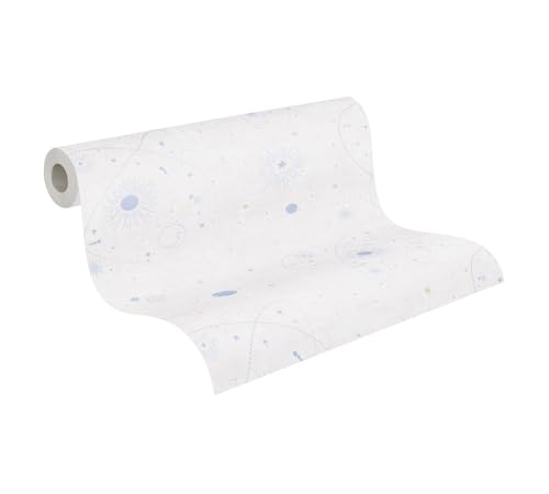A.S. Création Papel pintado para habitaciones infantiles Lilly & Luis Papel pintado no tejido con diseño espacial - 10,05 m x 0,53 m - Beige, azul, crema - Fabricado en Alemania - 771311