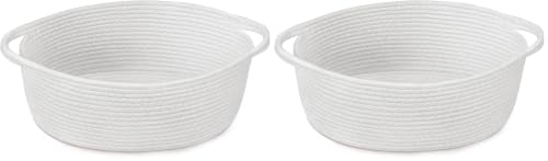 Image of Goodpick White Baby Laundry Basket with Handles, Cute Cotton Rope Baskets for Toys, Small Basket for Organizing Gifts,Snacks,Woven Storage Baskets for Bathroom, 12 inchx 8 inch x 5 inch (Pack of 2)