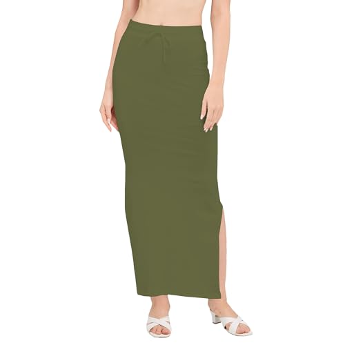 Image of DESI GIRL Cotton Lycra Stretchable Saree Shapewear Petticoat with Drawstring for Women | Fishcut Saree Petticoat with Side Slit for Easy Movement | Saree Shaper | Long inskirt