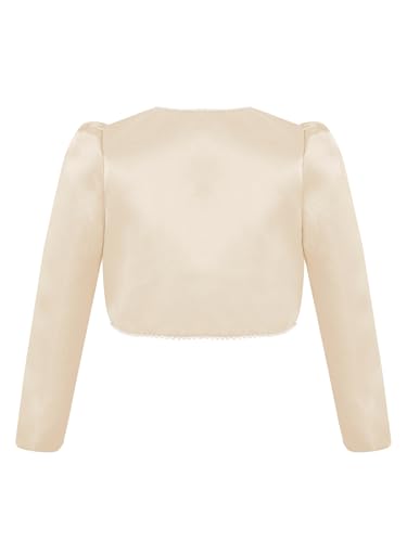 YiZYiF Kids Girls Long Sleeve Pearl Bolero Satin Shrug Jacket Short Cardigan Coat Bridesmaid Flower Dress Cover Up2