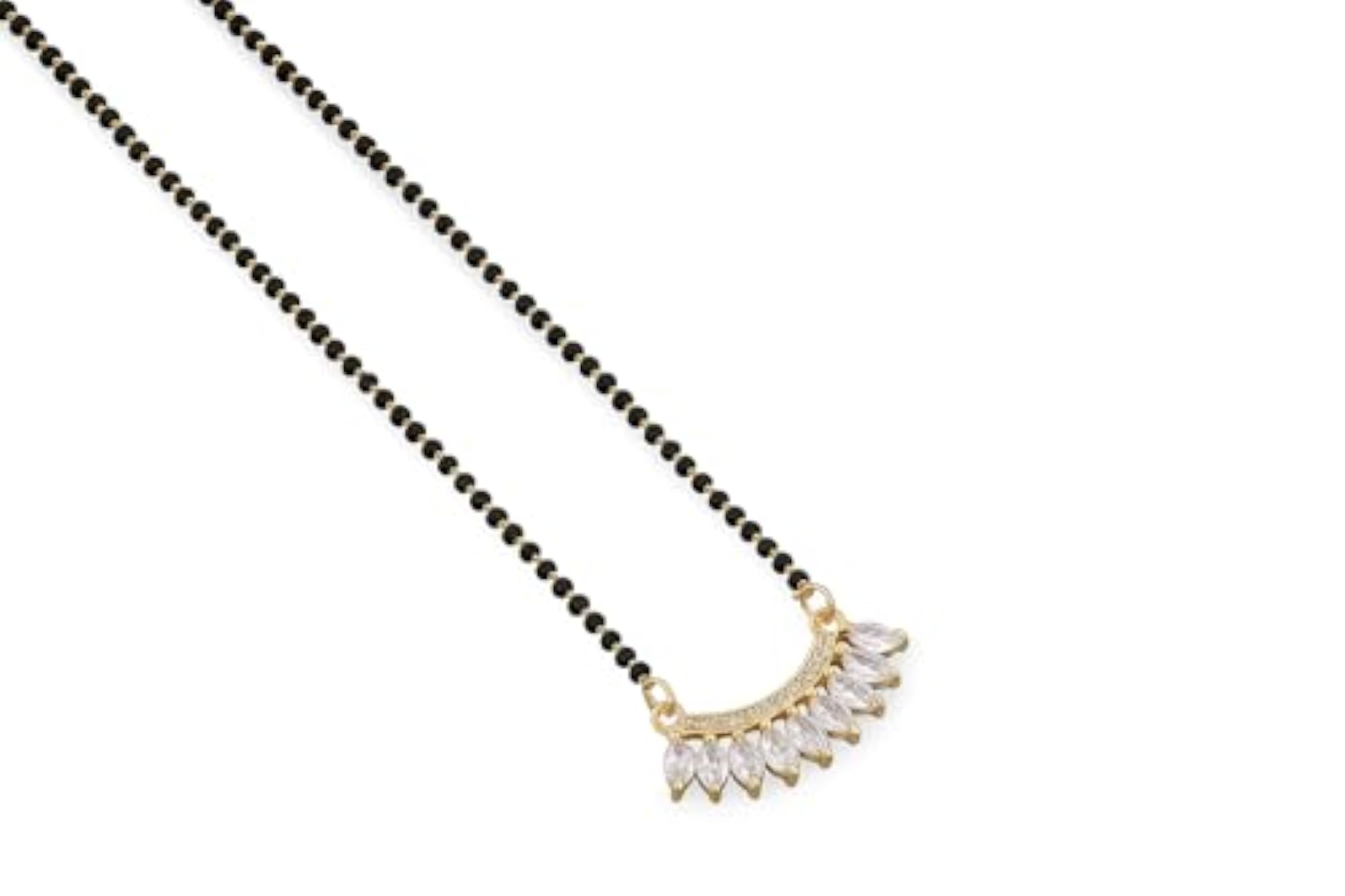 Gold Plated Mangalsutra with CZ Stone & Leaf Design Pendant
