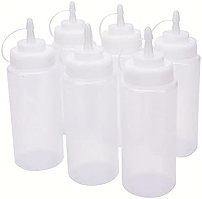 Plastic Translucent White Squeeze Condiment Bottles with Tip Cap,16 Oz,Set of 6Pcs