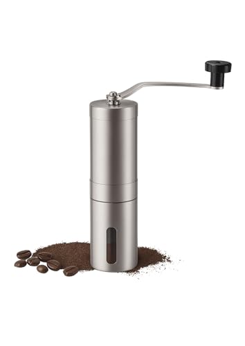 Image of Doppio Manual Coffee Grinder - Stainless Steel Hand Burr Mill with Adjustable Grind Settings & Glass Container | Portable Hand Crank Grinder for Fresh Coffee Beans at Home, Office & Travel