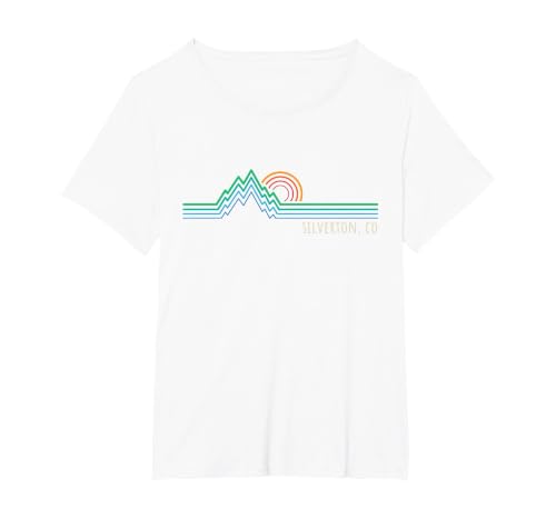 Silverton Colorado USA Retro Style Mountain Design T-Shirt, Women's Plus, White, 5X